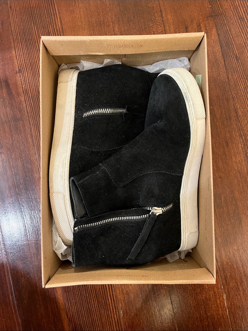 Steve Madden Black Suede Zip-Accent High-Top Sneakers